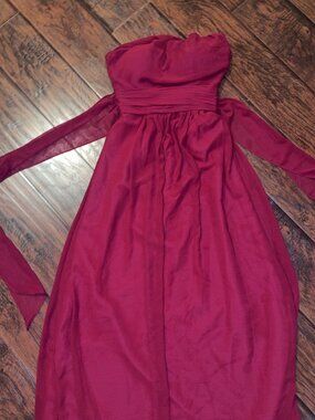 Bill Levkoff Maroon Strapless Bridesmaid Dress Size 0 Tie Sash